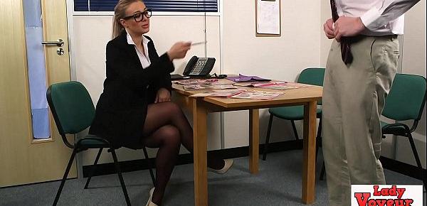  Sexy office chick coaxes dude to jerk off